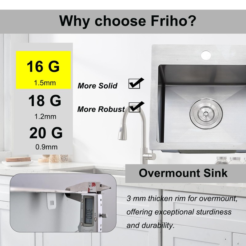Friho 15x15 Inch Drop in Bar Sink, Top mount Small