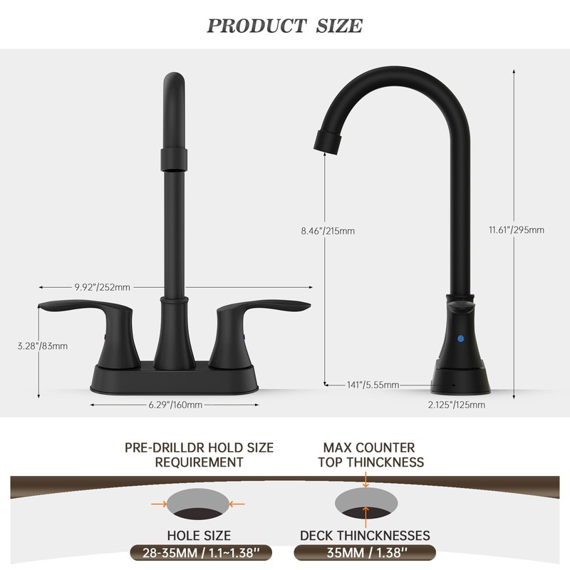 Phiestina Bar Sink Faucet 4 Inch Centerset Deck Mount,2 Hole