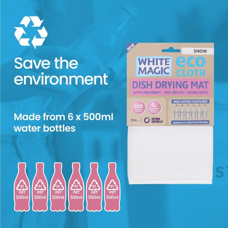White Magic Dish Drying Mat, Snow - Absorbent & Hygienic,