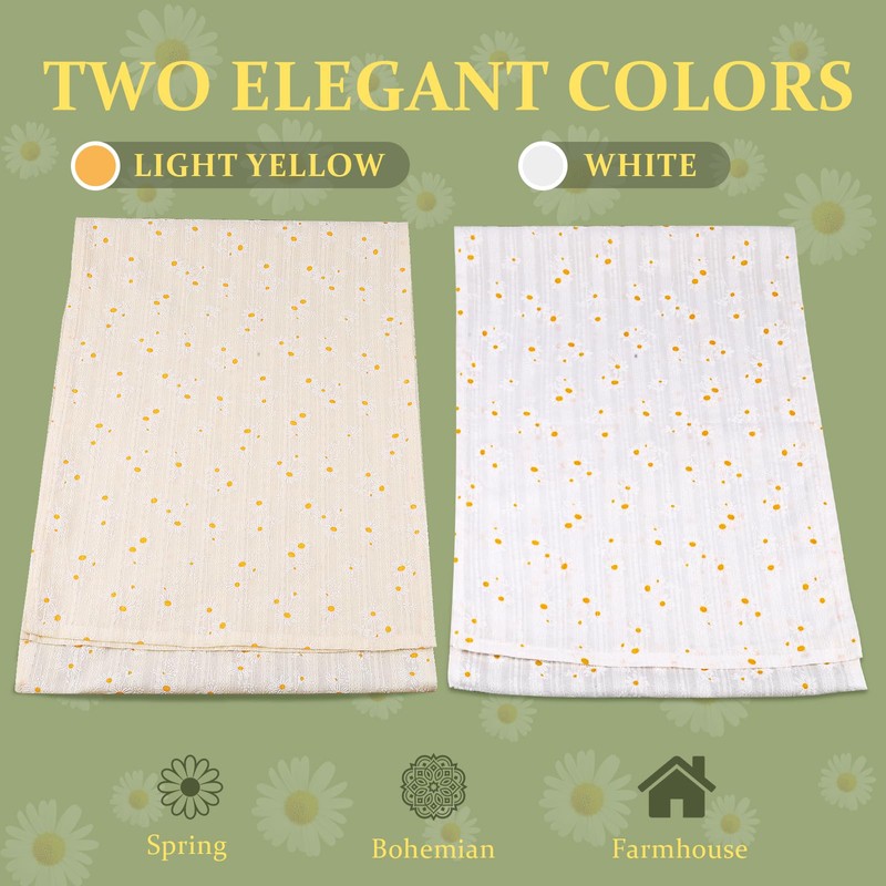Winotic Light Yellow Floral Cotton Table Runner Boho Table Decor