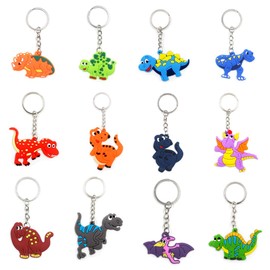 Key Fob, 12 Pieces Dinosaur Keyring, Birthday Gift Keyring, Cartoon Key Fob, Mini Keyring Set for Children Party Bag