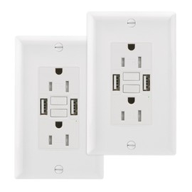 Wengart GFCI Outlet with USB in-Wall,Self-Test with LED Indicator Tamper Resistant DC5V 4.8A Charger Outlet with USB Ports,ETL Listed,White (15A_USBA&A_2Pack)