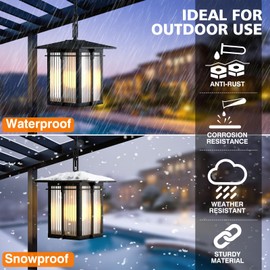 Yoenecea Outdoor Pendant Light Fixture, Soptted Black Aluminum Hanging Porch Lights Outdoor with Ribbed Glass, Exterior Pendant Lights with Adjustable Chain for Patio Corridor (Max 43.9''H, 1 pc)
