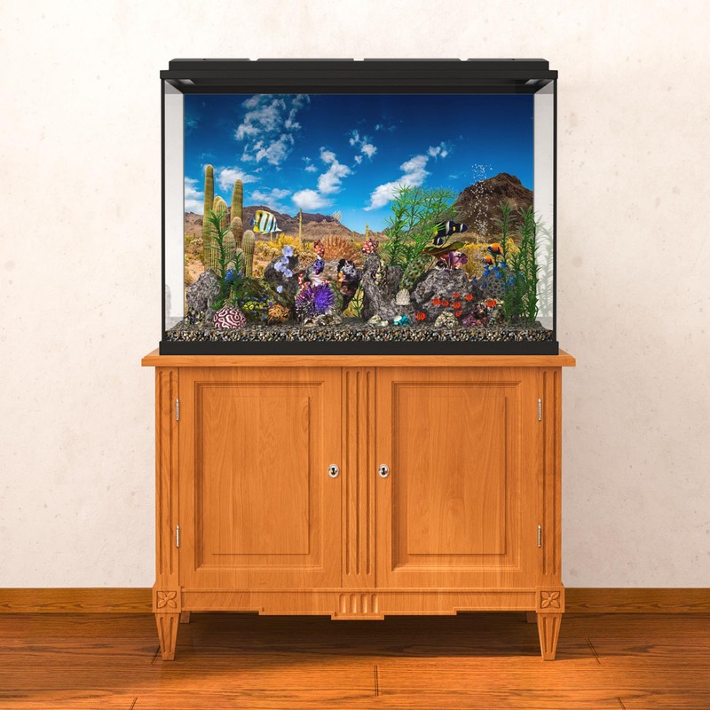 MIRRORANG 120x46cm Reptile Habitat Background Blue Sky Oasis Cactus Desert