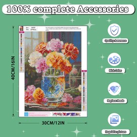 BXXRBX Diamond Art Kits for Adults Flowers- Floral Diamond Painting Kits, DIY 5D Full Round Drill Gem Art Floral for Home Wall Decor and Gift 12x16 in