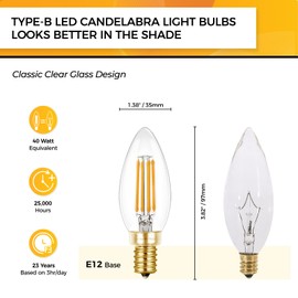 Hizashi E12 Candelabra Bulb 40 Watt 90+CRI LED Chandelier Light Bulb Dimmable, B10 LED Candelabra Light Bulbs, 4W, 450LM 2700K Warm White, Candle Light Bulbs, UL Listed, 24 Pack