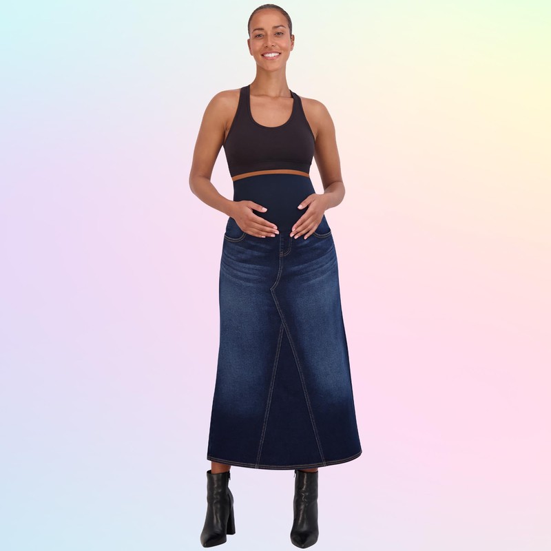 Savi Parker Denim Maternity Maxi Skirt with Pockets – Fall