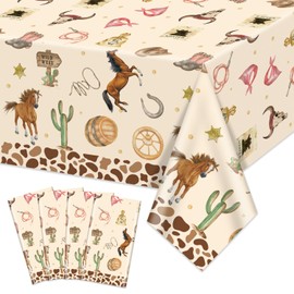 APUXXJUPA Cowboy Tablecloth - 4 Pcs Wild Western Print Tablecloths Cowboy Party Decorations for Rodeo Birthday Supplies Baby Shower Western Party Decorations