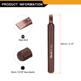 HARFINGTON 3pcs SL5 Slotted Screwdriver Bit 5/16" Hex Shank 80mm/3.15" Length Magnetic Flat Head Hex Bits S2 Steel Screw Driver Bit for Impact Electric Screw Driver Power Tools, Red