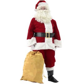 Svansea Men's Deluxe Santa Suit 11pc. Christmas Ultra Velvet Adult Santa Claus Costume Red L