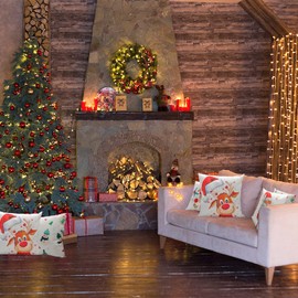 GKONGU Christmas Cushion Covers, Decorative Cushion Covers, Square Linen Christmas Cushion Cover, Ideal for Sofa, Couch, Bed, Christmas Holiday Decorations, 45 x 45 cm, Concealed Zip