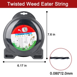 Misfart Weed Eater String .080" String Trimmer Line Twisted Grass Trimmer Line for Stihl Echo Husqvarna Universal Grass Cordless Electric Trimmer-0.080"