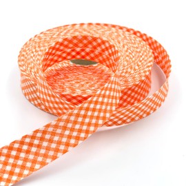 Craft Cult 25mm Wide Gingham Printed Pattern Bias Binding Tape - 25 Metre Roll (82 - Orange)