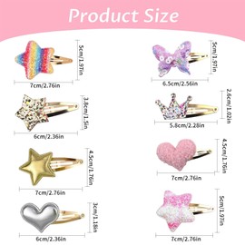 Tavvke 8 Pairs Sparkly Hair Clips for Girls and Women, Star Heart Crown Butterfly Snap Barrettes, Cute Metal Snap Accessories for Fine and Thick Hair