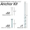 Ribbed Plastic Drywall Anchor Kit with Screws and Masonry Drill