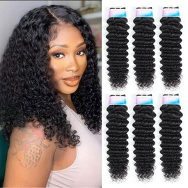 Deep Wave Bundles, Curly Bundles Human Hair, 14 14 14 Inch, Wet and Wavy, Natural Black, Soft, 300g, Brazilian Hair