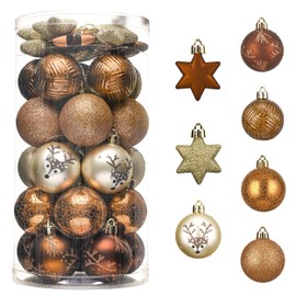 Valery Madelyn 35pcs 5cm Shatterproof Christmas Baubles, Woodland Copper and Gold Christmas Ball Ornaments for Christmas Tree Decorations