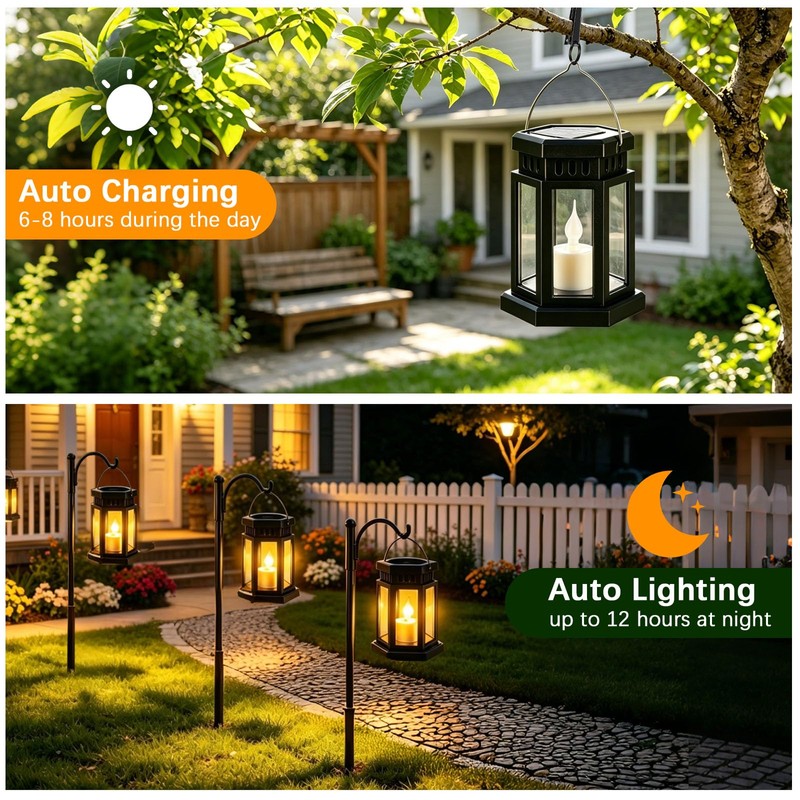 Solar Lanterns Outdoor Waterproof Lights, RGB Color Changing Light 2pack