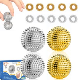 2 Hedgehog Balls Gold + 2 Hedgehog Balls Silver + 10 Acupressure Rings - Skills Borderline Set with Skill Ball Metal Skill Ring - Acupressure Ball Hedgehog Balls Small 3 cm Acupressure Ring Skills Set