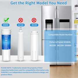 PURIFRIZ 3 Pack 836848 Refrigerator Water Filter Compatible with Fisher & Paykel 836860, 862285, 862284, E402, E442B, E522B, RO185014, RO185011, NSF/ANSI 42&372 Certified, 6 Month / 300 Gallon