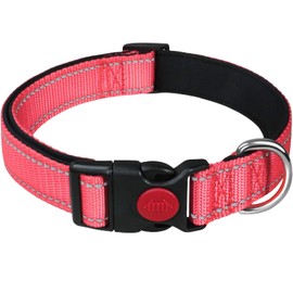 LARRYROO Reflective Dog Nylon Collar | Slide Lock Safety Buckle | Fully Adjustable | Soft Neoprene Padding (Light Pink, Extra Small (20cm - 30cm Neck))