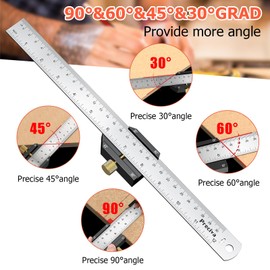 Marking gauge, 30°/45°/60° stop ruler, scribing tool with extra strong stainless steel ruler - 300 mm metal marking gauge with beech wood stopper for woodworking, DIY, crafts