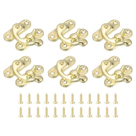 sourcing map 6 Pcs Vintage Lock Clasp, 37 x 42mm Mini Swing Arm Clasp Latch Left Latch Hook Hasp with Screws for Jewelry Box Suitcase Toolbox Wooden Case, Gold