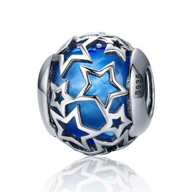 PAHALA 4 Styles 925 Sterling Silver Shimmering Star with Crystal Beads Charms (Blue)
