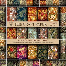 Scrapbook Paper (30 pages 12"x12") Joyful Christmas Cheer: Festive Holiday Patterns for Seasonal Craft Projects FLONZ Vintage Styled Double Sided Paper Pad for Craft Cardmaking