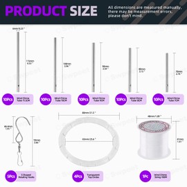 Swpeet 60 piezas de tubos de timbre de viento y círculos superiores transparentes de timbre de viento con alambre de timbre de viento de 100 yardas y ganchos giratorios, kit de fabricación de clips de timbre de viento para colgar campanillas de viento