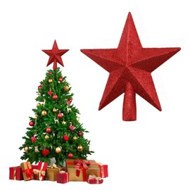 BUKCYUE Christmas Tree Topper, Christmas Tree Topper in Star Shape, Christmas Tree Decoration Made of Plastic, Glitter Tree Star, Tree Topper for Holiday Ornament or Home Decor, 20 cm (Red)