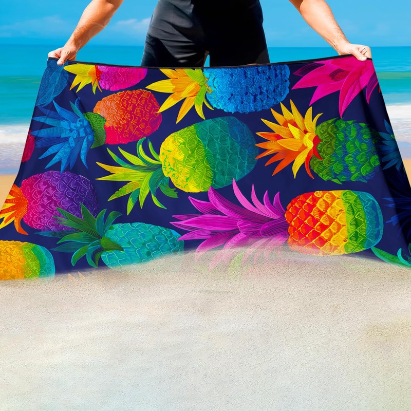 Violetpos Rainbow Pineapple Beach Towel, Extra Large 180x90 cm 250GSM