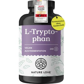 NATURE LOVE® L-Tryptophan – 240 Capsules, Laboratory Tested, High Dose with 500 mg per Daily Dose, Vegan and Produced in Germany – Without Unnecessary Additives