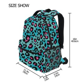 Oarencol Teal Leopard Backpack Pink Animal Skin Print Bookbag Daypack Travel Hiking Camping School Laptop Bag