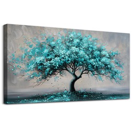 KELIYUAN Canvas Wall Art For Living Room Framed Wall Decor For Bedroom Modern Office Decorations Wall Paintings Blue Green Tree Wall Pictures Artwork Wall Prints Room Home Decor Aesthetic 20"x40"
