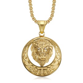 NEGS Roaring Lion King Head Pendant Punk Rock Stainless Steel Necklace, 24 Inch Chain For Men Women Hip Hop Viking Animal Jewelry