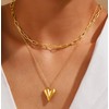 Designer Puffed Heart Multistrand Necklace Paperclip Chain w/ 14K Gold