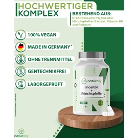 naturally Inositol + Mönchspfeffer [2.001 mg Myo Inositol und D-Chiro-Inositol] 125 Stück mit Vitamin B6 + Folsäure, vegan, ohne Zusatzstoffe, pcos, frauenstärke, hormon balance frauen