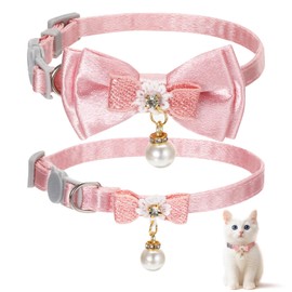 JJUNW 2Pack Adorable Cat Collar with Bow, Cute Kitten Collars for Girl Cats Pink Cat Bows & Accessories Breakaway Safety Cat Bowtie Collar(Style 1)