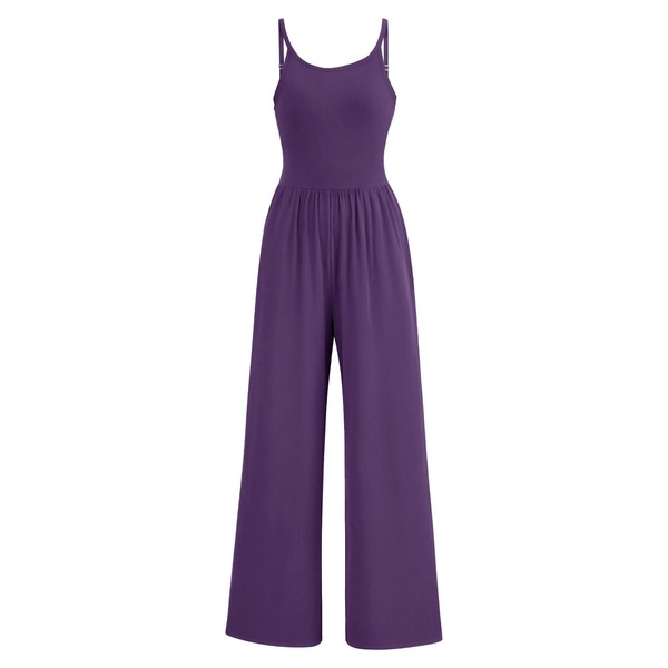 AUXDIO Women's Casual Sleeveless Jumpsuits One Piece Spaghetti Strap Crew