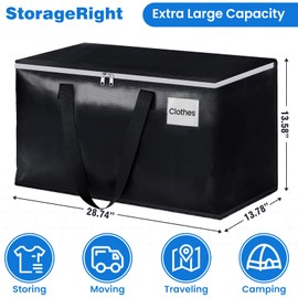 StorageRight Large Moving Bags Heavy Duty Storage Totes for Storage,Packing & Moving Collapsible Moving Supplies with Large Capacity, Reinforced Zippers and Handles, 88L, 6 Packs