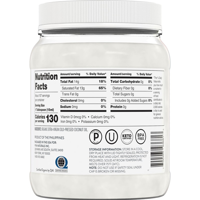 Viva Naturals Organic Coconut Oil, 54 fl oz – Unrefined,