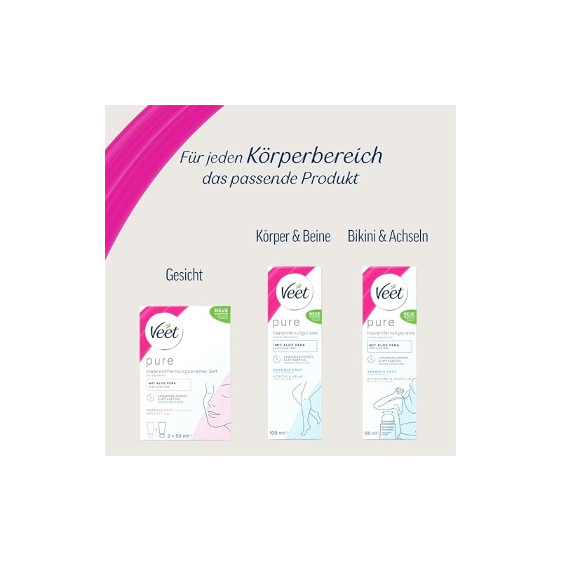 Veet Pure Hair Removal Cream for Face, Normal Skin, 100