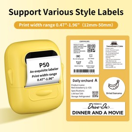 BrokSilent P50 Label Maker, Barcode Label Printer, Portable Sticker Maker Machine Wireless Label Maker for Barcode, Address, Name, Labeling, Mailing, Home & Office, Compatible with Phones&PC-Yellow