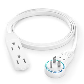 Maximm Cable 3 Ft 360° Rotating Flat Plug Extension Cord/Wire, 16 AWG Multi 3 Outlet Extension Wire, 3 Prong Grounded Wire - White - UL Certified
