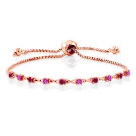 Gem Stone King 18K Rose Gold Plated Silver Gemstone Birthstone and Red Created ruby Infinity Tennis Bracelet For Women | Round 2.5MM | Adjustable Bolo Bracelet Up to 9 Inch | Easy-On Easy-Off