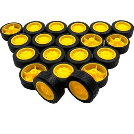 20PCS Toy Car Small Wheels Model Car Rubber Tire Wheels with 10PCS Shaft Round Rod Axles for RC Car Truck Robot DIY Model Toy Building Accessories (2x9x27mm)