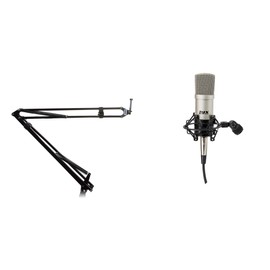LyxPro Microphone Arm Stand Mount Adjustable Mic Boom Swivel Mount Suspension Scissor & Clip - Desk Attachment and Clamp With Recording Condenser Microphone, Spider Shockmount & 10FT XLR Cable