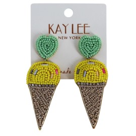 Kay Lee Boho Seed Bead Beaded Ice Cream Cone Statement Earrings #RNE0348YE