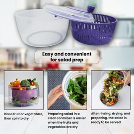 OPTIVICE Plastic 5L Salad Spinner Large | Large Capacity with Plastic mesh and Easy Spin Mechanism Lettuce Spinner | Kitchen Essential Salad Spinners, Fruit Washer, Fruit and Veg wash (White)